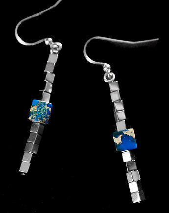 Kolczyki srebrne z jaspisem cesarskim i hematytem. [WK14], Anillito