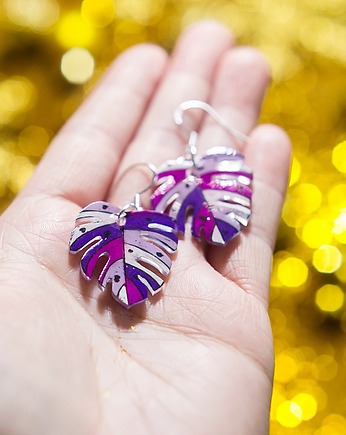 Kolczyki srebrne  fioletowe monstery, Pintura