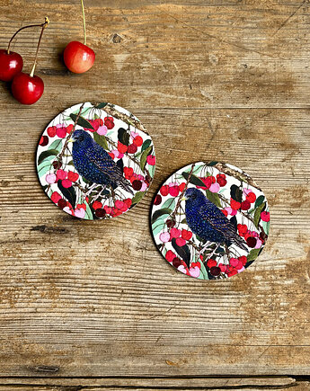 Podkładki pod kubek- Szpak i czereśnie, BOSKE