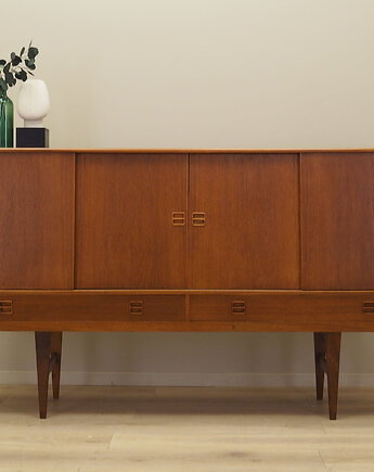Highboard tekowy, duński design, lata 60, produkcja: Dania, Przetwory design