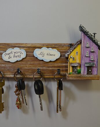 Rustykalny wieszak na klucze z drewna, Creative Craft Family R