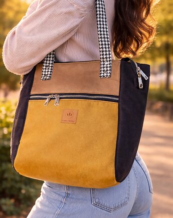 Miodowo czarna torba Shopper z nubuku Nevada, sabi tatka