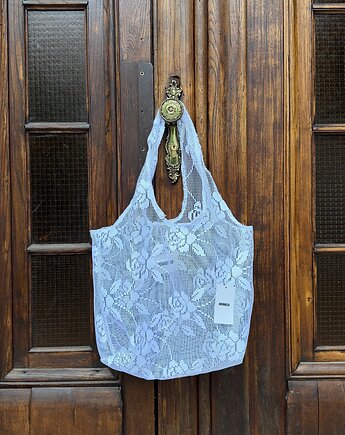 Koronkowa torba shopper, na ramię, róże, biała,  Namineso Scoop, Namineso