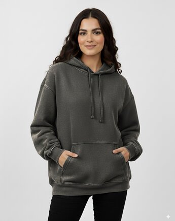 Bluza oversize czarna sprana bawełna organiczna, tree rebel