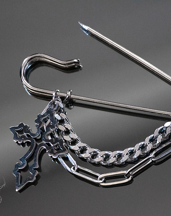 Agrafka z krzyżem i księżycem * stal nierdzewna * przypinka goth witch, youcore.exe