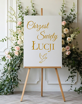 Naklejka na chrzest święty na ściankę koło 60 cm imię dziecka kolory, Magnetyczne Studio