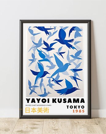 PLAKAT dekoracyjny ptaki Yayoi Kusama,  niebieski poster, black dot studio