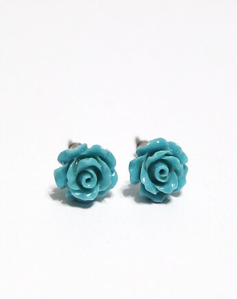 Kolczyki mini - Turkusowo niebieska róża - koral, yenoo