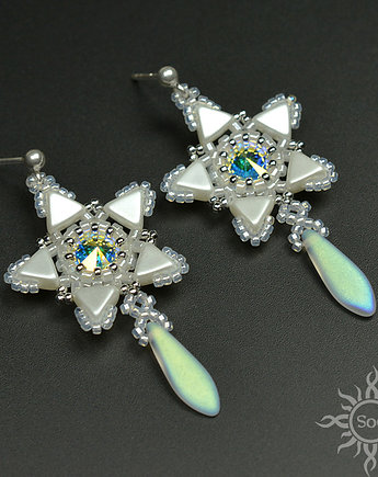 Gwiazdy crystal AB, kolczyki z kryształami Swarovskiego, beading, Sol