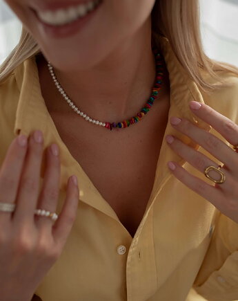 Kolorowy choker z pereł słodkowodnych i masy perłowej, Paraiso