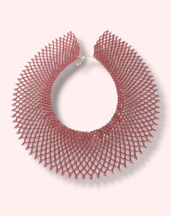 Krywulka łemkowska kolia ażurowa z koralików, kolor herbacianej róży, ArtGez