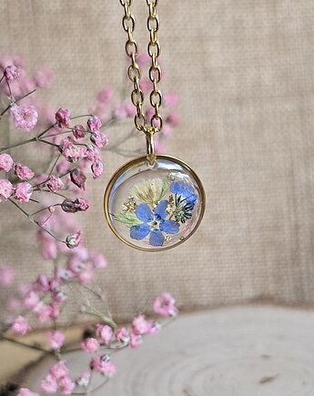 Łąka kwiatowa Złota zawieszka złoty wisiorek kwiaty żywica