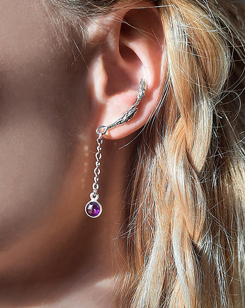 Kolczyk- nausznica GAŁĄZKA Z AMETYSTEM, ZIĘBA