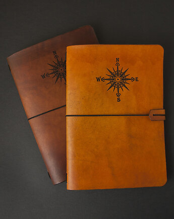 Skórzana Okładka Notes A5 Róża Wiatrów, Shirei Leatherwork