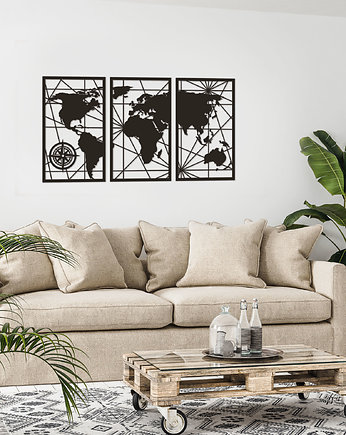 Mapa Świata na ścianę, Komplet 3 paneli, Missing Decor