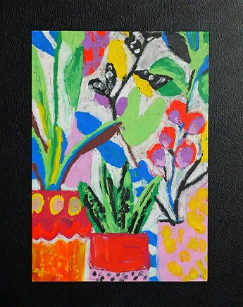 Kwiaty w doniczce - pastela olejna A4, JBJart Justyna Jaszke