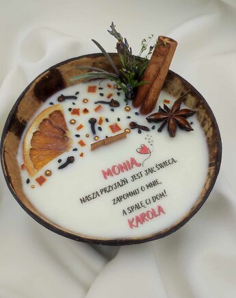 "SPALĘ CI DOM!" świeca w kokosie / Personalizacja, Swiecznikowo