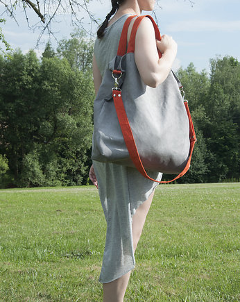 Torba hobo XXL - szary, pomarańcz, PRACOWNIA 166