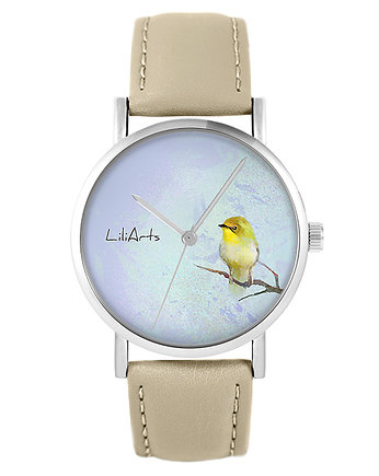 Zegarek yenoo - Żółty ptak - skórzany, beżowy, yenoo