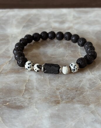 Bransoletka męska Jaspis Dalmatyński i Turmalin, Chmolowska Jewellery