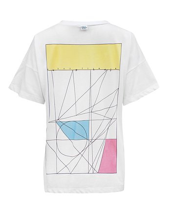 Biały T-shirt z geometryczną grafiką, Ewa Gołaszewska