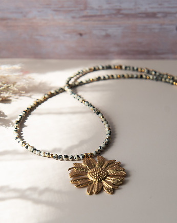 SUNFLOWER naszyjnik z kamieni - jaspis dalmatyński - słonecznik, Greenmoon Handmade