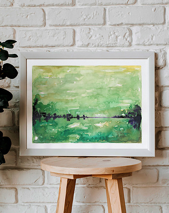 Akwarela Abstrakcja Zielony Pejzaż Leśny Fioletowy Akcent 30x40 LP-Arts, LParts