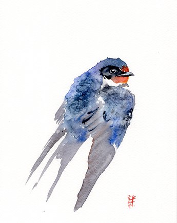 Oryginalna akwarela. Jaskółka, alquadro