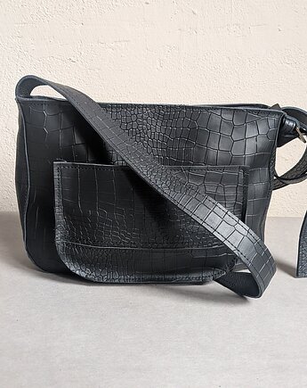 Czarna skórzana torebka listonoszka Kroko, Łagoda