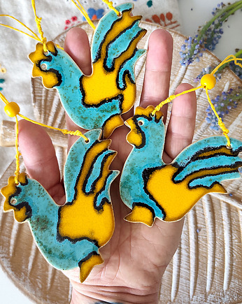 Duży kogucik ceramiczny folk  - ozdoba Wielkanocna, 10FingersArt