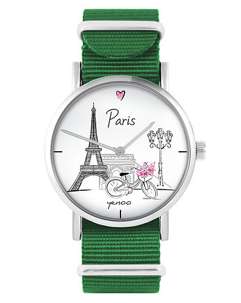 Zegarek - Paryż - zielony, nylonowy, yenoo