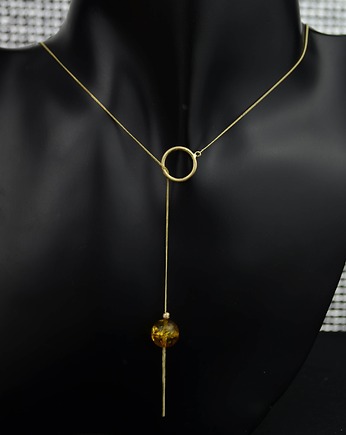 Przeciągany złoty naszyjnik z bursztynem pr. 585