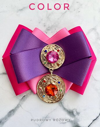 Brosza z Kolekcji COLOR z kryształami zatopionymi w złotych okręgach, Pudrowy Różowy
