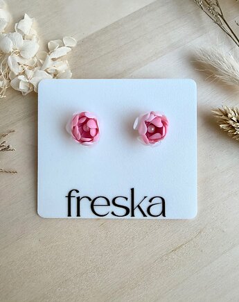 Kolczyki Piwonie - różowo-białe, freska