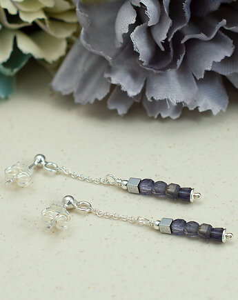 Iolit, srebro 925 - długie, delikatne kolczyki, granatowe, Yamira Art Studio