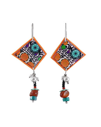 Kolczyki z bursztynem Tangerine - długie, srebro, Olga Zielińska