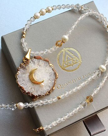 Unikatowy Choker z druzą  kryształu górskiego i księżycem, KEIT