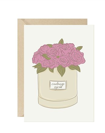 Kartka ślubna minimalistyczna rose box eko, Pink Pug