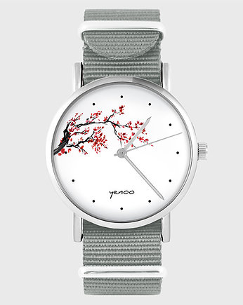 Zegarek - Kwitnąca wiśnia - szary, nylonowy, yenoo