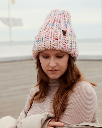 Klasyczna kolorowa pastelowa czapka oversize z grubej wełny, Holy Alpaca Knit