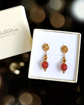 Karneol : kolczyki krótkie : ozdobne sztyfty, kaktusia