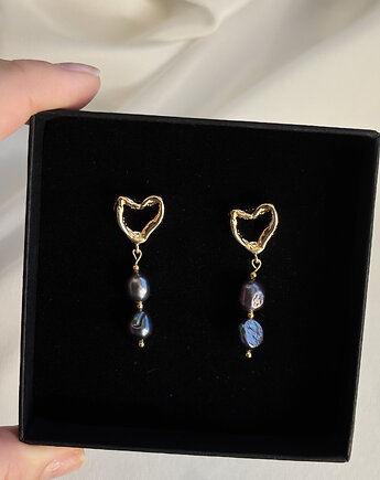 Kolczyki pozłacane unikat Granatowe perły, Chmolowska Jewellery