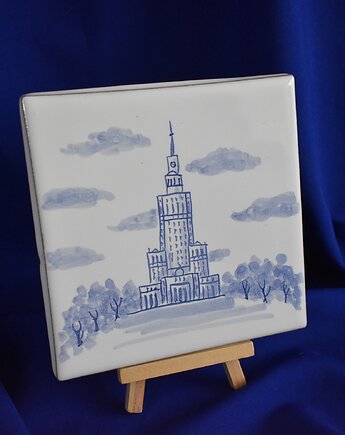 Kafel ręcznie malowany Pałac kultury i Nauki Warszawa, Kobaltowa Sroka