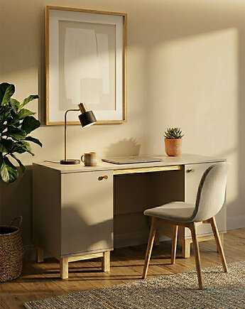 Biurko B-MODEL-1 z dwiema szafkami, szarobeżowe, kaszmirowe, 140x60, VERYSIMPL