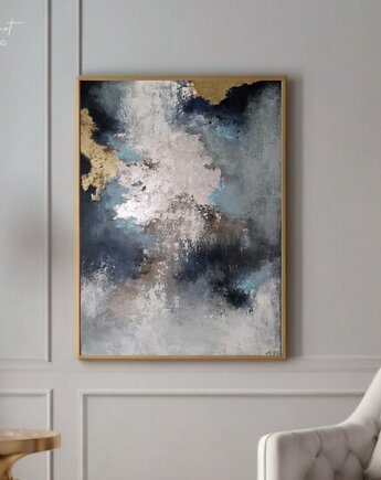 PULS ZIEMI  Abstrakcyjny obraz ze złotem i srebrem, ręcznie malowany, 70x50 cm, Anna Jatczak Art