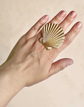 Pierścień z prawdziwej muszli : złota muszla XXL, kaktusia