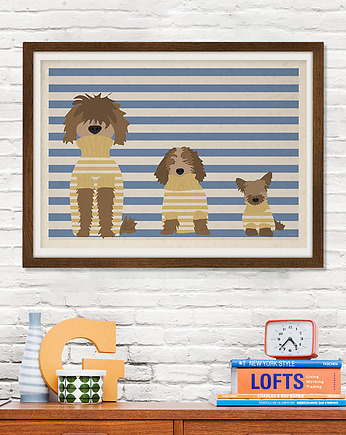 Psy w swetrach - plakat 50x70 cm fine art, minimalmill