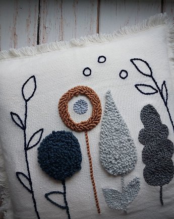 Poduszka kwiaty punch needle boho natural, PUCHAKI