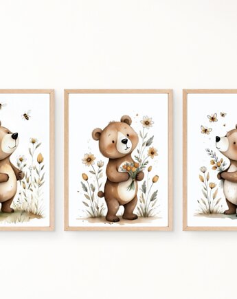 PLAKATY POKOJ DZIECKA miś na łące obrazki pokój dziecka, black dot studio
