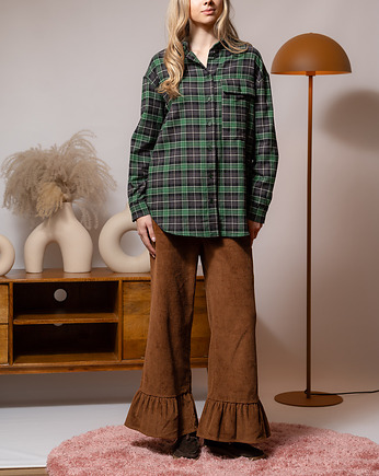 Sztruksowe spodnie z falbanką, FELICJA CHOCOLATE BROWN, Yanowska